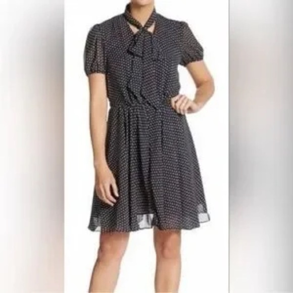 Betsey Johnson Dresses & Skirts - Betsey Johnson Black Polka Dot Tie-Neck Mini Dress Size 10